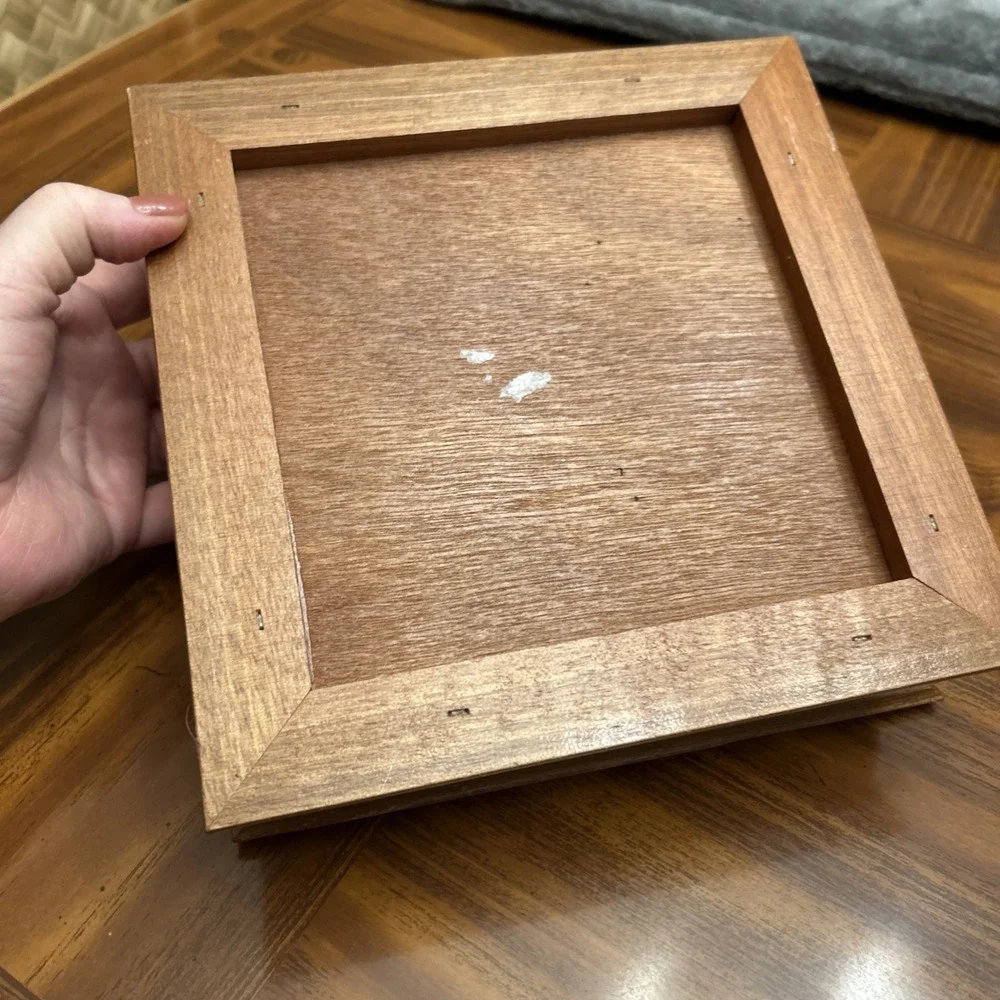 Etched Glass Square Light‎ Brown Wood Dresser Jewelry Box MELE Taiwan